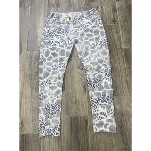 Gigi Moda Italy Abstract Print Stretch Pants Blue White Boutique One Size